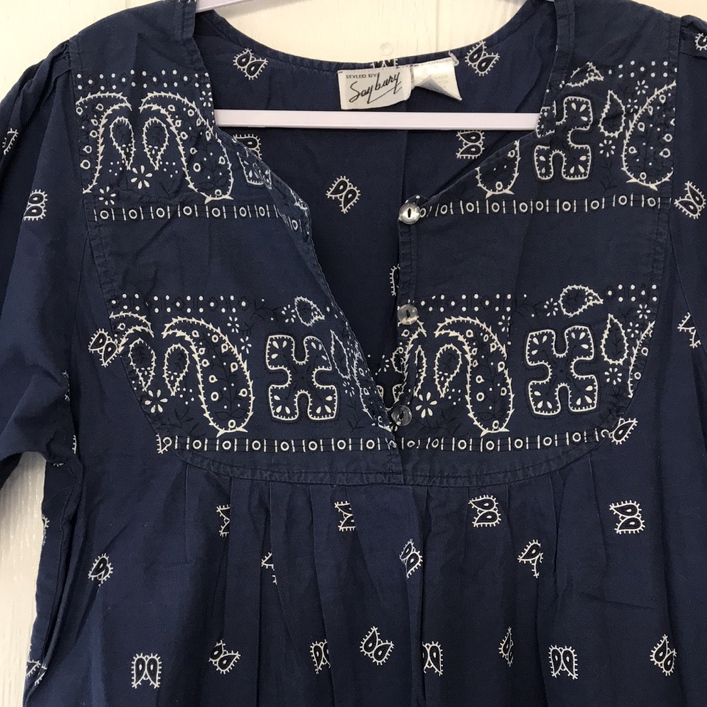 Vintage Styled by Saybury Navy Blue Paisley Mumu Dress Cotton Size Medium - Picture 1 of 11